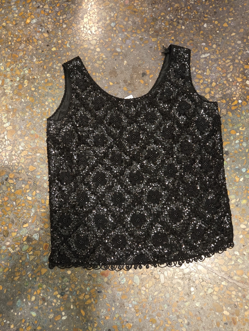 Black Beaded Scoop Neck Tank Top